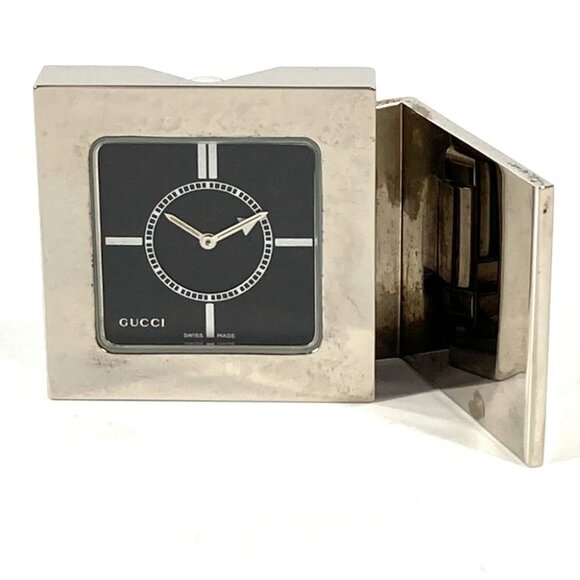 GUCCI REF0840 Logo Travel Watch Watch Interior Table clock SS Silver - Picture 1 of 16